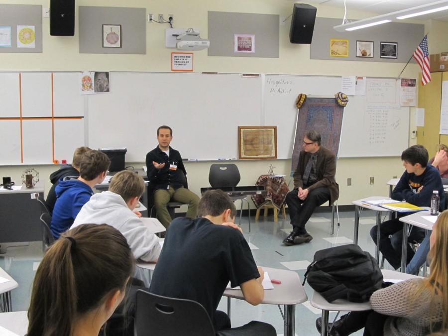 Mr. Akkurt speaks to Mr. Allemangs honors students about Rumi and Turkish culture.
