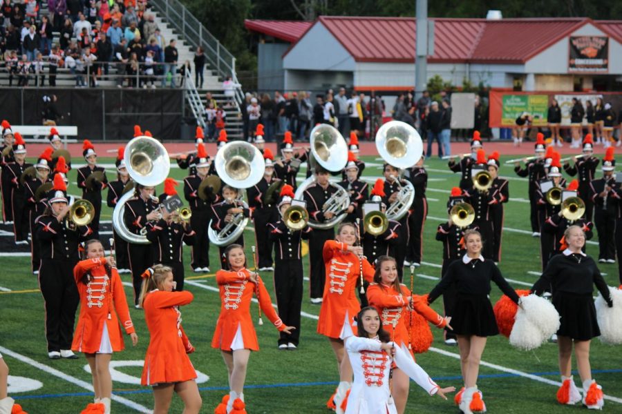 The Marching Band performs during the halftime show of the football game vs. NA on Sept. 1.