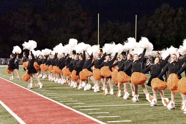 ARM HELD HIGH, the Bethel Park Bethettes do one of their routines during an away half time show.