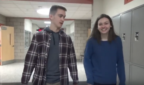 SMILING BECAUSE ITS BASKETBALL SEASON, sophomore Olivia Westphal happily answers host Ryan Meis questions.
