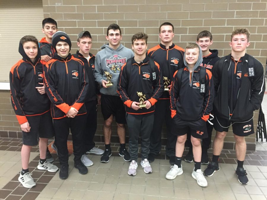 AFTER SOME SMILES AND LAUGHTER, the Bethel Park varsity wrestling team poses for a picture after the second day of the Eastern Area Invitational at Gateway High School.