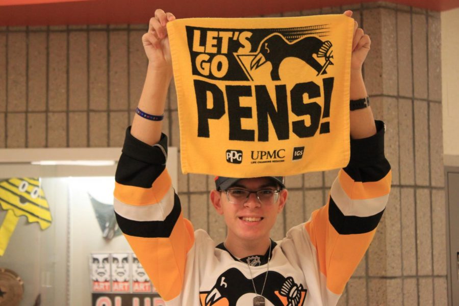 LETS GO PENS! says  Tyler Schultz every day as he proudly waves his Pens flag.