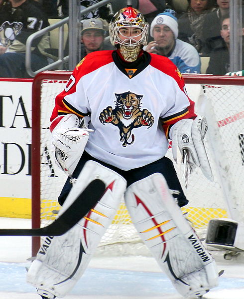 Then Florida Panthers goaltender Jose Theodore during a game against the Pittsburgh Penguins, March 9, 2012 at Consol Energy Center in Pittsburgh, PA.
