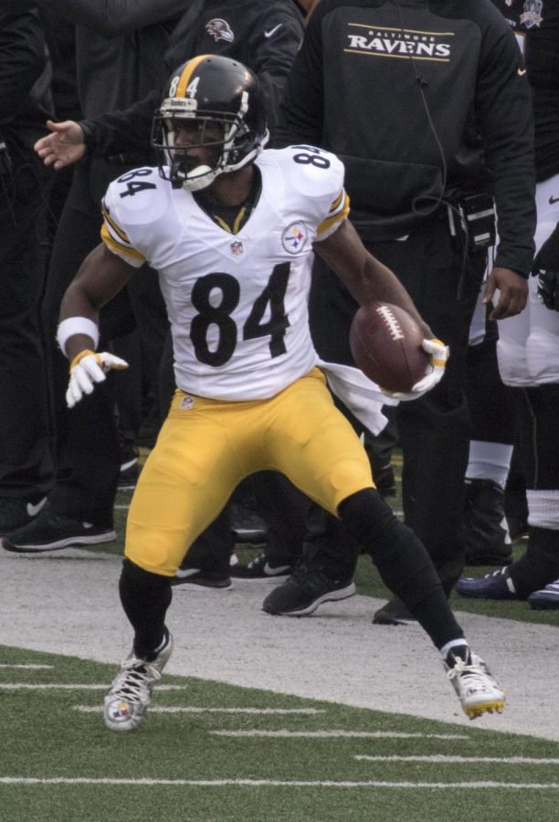 Wide receiver Antonio Brown after making a reception in a game in 2015 https://upload.wikimedia.org/wikipedia/commons/6/64/Antonio_Brown_2015.jpg