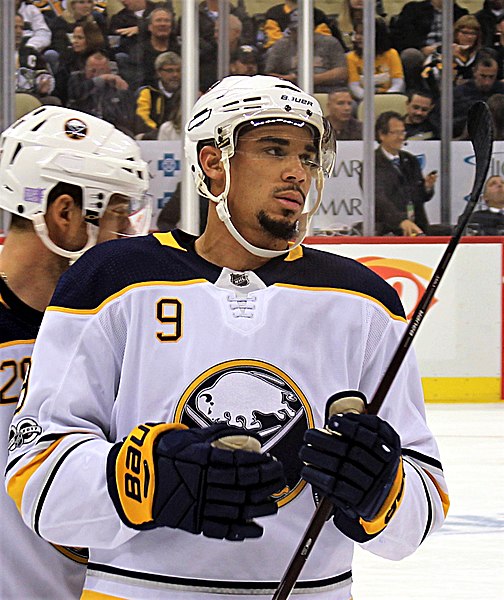 Buffalo Sabres forward Evander Kane during a game against the Pittsburgh Penguins, November 14, 2017, at PPG Paints Arena in Pittsburgh, PA.