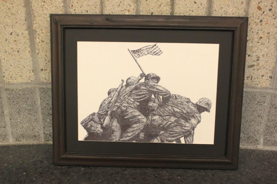 Photograph of Guerras stippling of Raising the Flag on Iwo Jima.