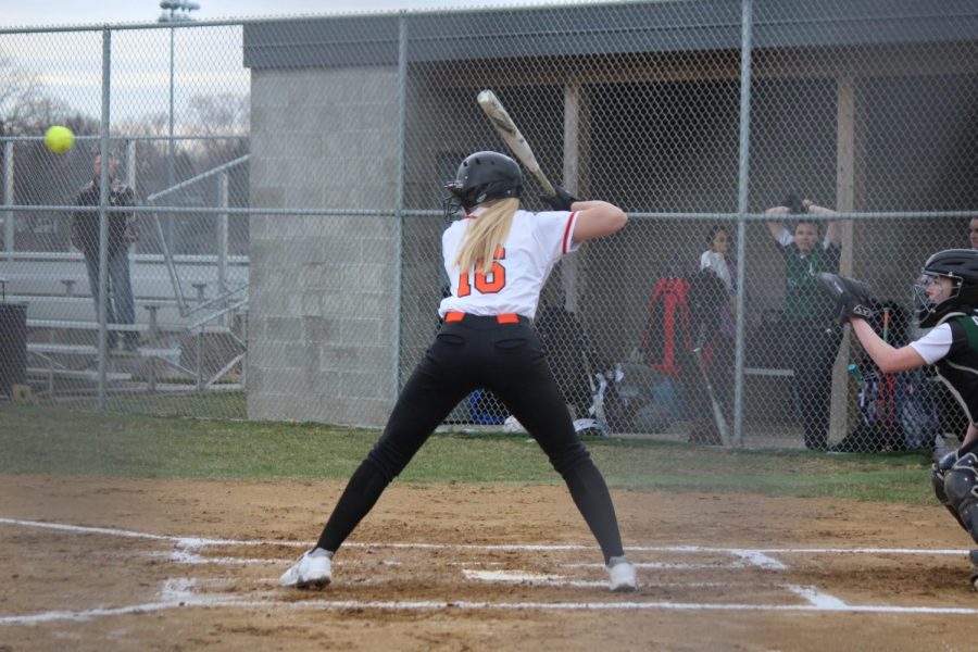 Reagan Milliken prepares to the hit during the Lady Hawks game vs. Allderdice on March 28.