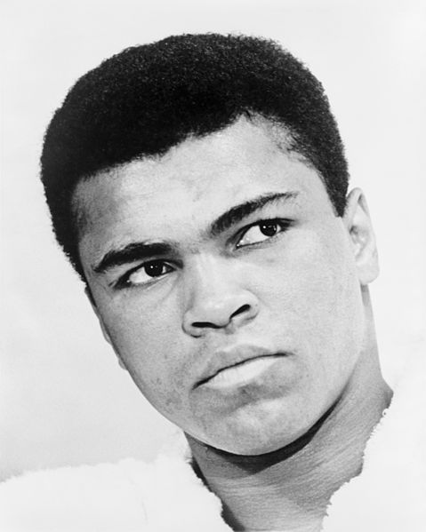 A black and white picture of famous boxer Muhammad Ali