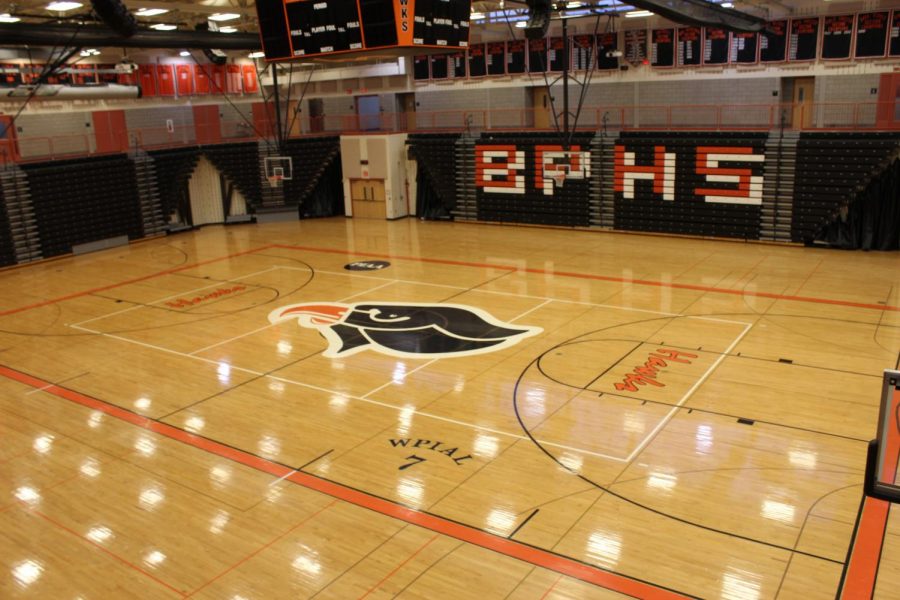 An+empty+BPHS+Gymnasium.+The+coronavirus+pandemic+has+forced+student-athletes+to+transform+their+homes+into+gyms.