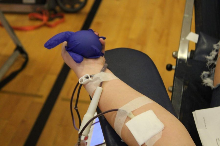 A student donates blood at the blood drive at BPHS on Jan. 15, 2020.