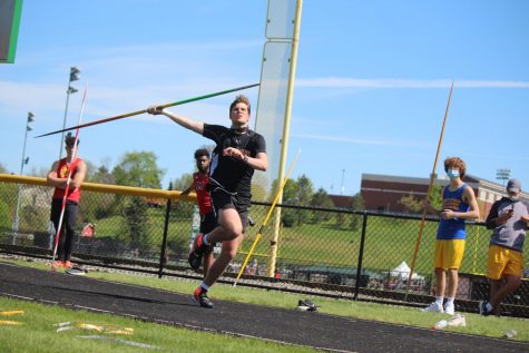 Max Blanc launches the javelin at the South Fayette Invitational on May 1. 