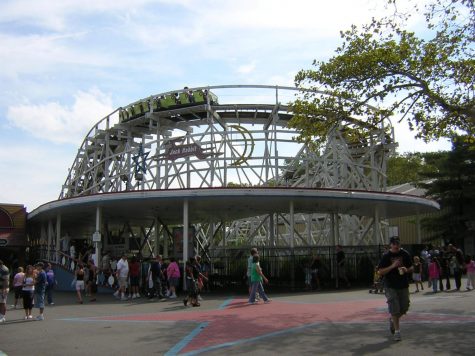 	
A scene from Kennywood, an amusement park located in West Mifflin, Pennsylvania on the Monongahela River.

This is a view of the historic Jack Rabbit ride. This Roller coaster ride dates to 1921.