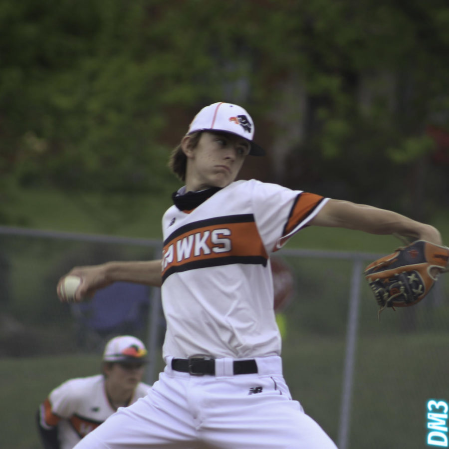 Sophomore pitcher Evan Holewinski throws the heat during the Hawks game vs. TJ on May 12.