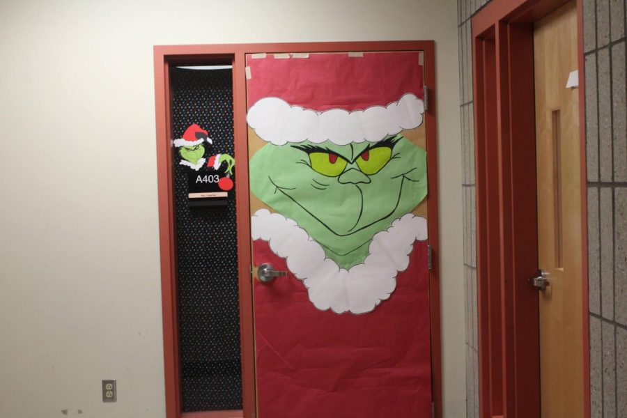 Mrs. Haefners homeroom (Room 403) stole fifth place with their door designed as the mean one, Mr. Grinch