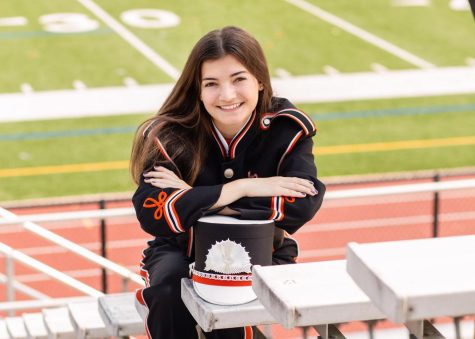 Senior Victoria Hoffman posed at the BPHS stadium in her marching band uniform