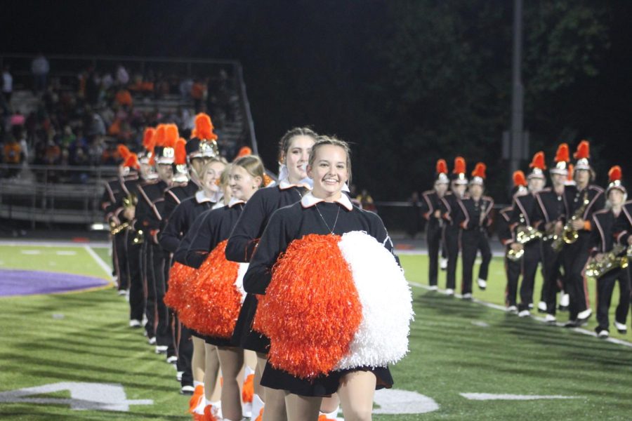 Members of the Bethettes and Marching Band perform during halftime of the varsity football game vs. Baldwin on Friday, Sept. 23.