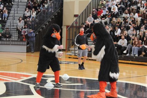 The Hawks play rock, paper, scissors at the Spirit Assembly on Feb. 11, 2022.