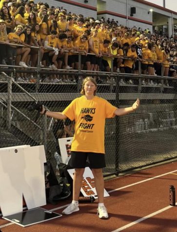 Ally Wolling poses for a pic in front of the Student Section at a football game.