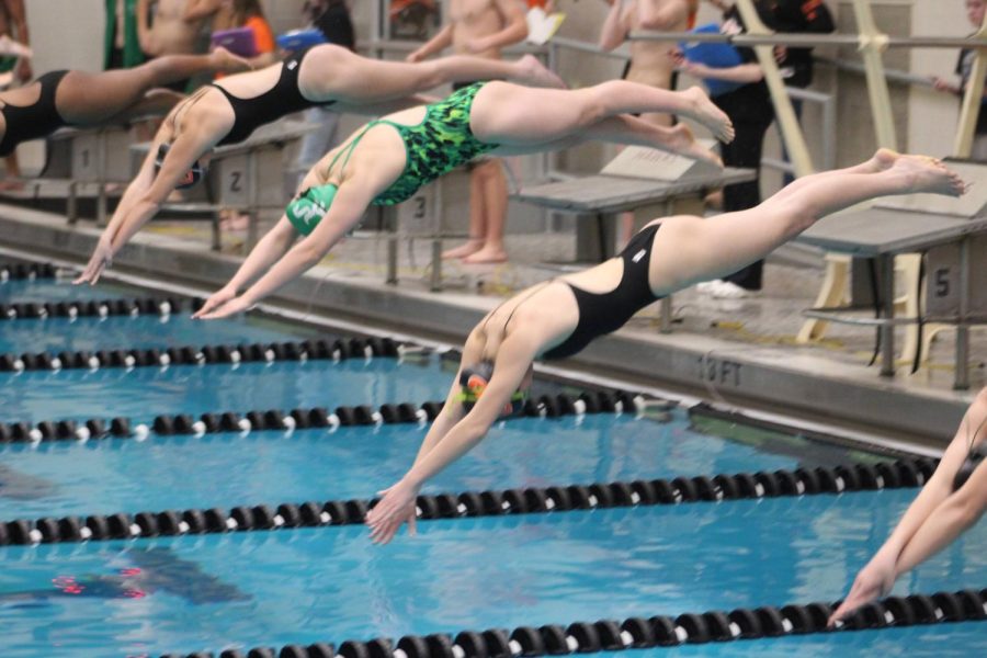 Girls+swimmers+take+to+the+waters+in+their+meet+vs.+South+Fayette+on+Thursday%2C+Jan.+5.