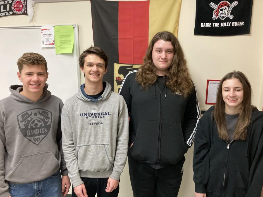 Cody Hendrych-Bondra, Lucas Hertzel, Brandon Mason, and Katelyn Wolf (missing Carter Kickinski and Brady McKiernan) earned high marks on the National German Exam.