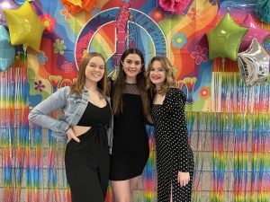 Lacie Scheidler, Amber Kuss, and Meghan DeHaven are all smiles at the marching band banquet. Meghan DeHaven and Lacie Scheidler were selected to be the head Bethettes for the 2023-2024 marching band season. The two girls will proudly lead the band, alongside Amber Kuss, the head majorette. 