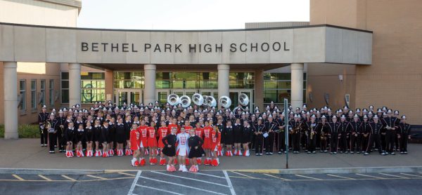 The BPHS Marching Band stands proudly outside of the main entrance of the high school.

Photo credit: Shelley Crowe
