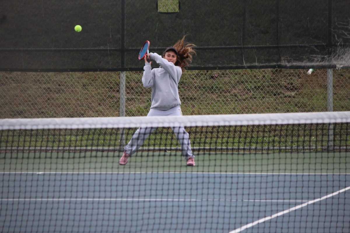 Cami Fisher (first singles) volleys the ball back to her opponent during the girls tennis teams match against Norwin in the first round of the WPIAL team championships.