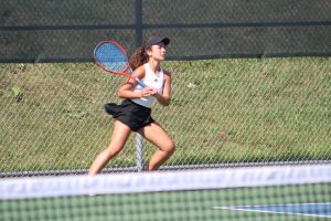 Cami Fisher competes in the section singles tournament on Sept. 14, 2023.

Fisher won Bethel's fifth-ever section singles title after knocking off Mt. Lebanon's Jackie Tang in the finals.

Photo by John Allemang