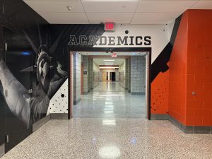 The word "Academics" welcomes students to the Academic Wing of the high school. 