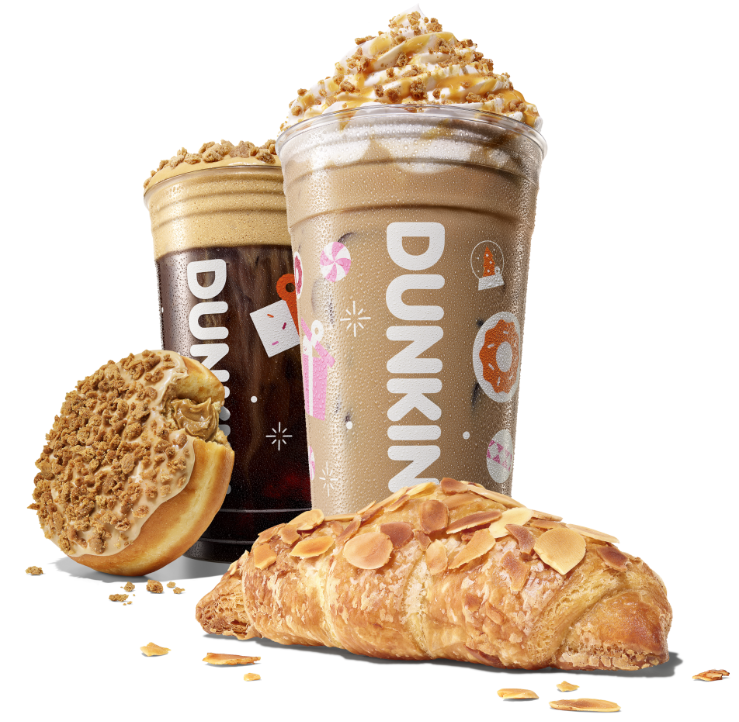 The Dunkin' Holiday Cookie Signature Latte, Almond Croissant, Cookie Butter Cold Brew, and Cookie Butter Donut are some of the favorite holiday items this year.

Photo courtesy: https://news.dunkindonuts.com/news/dunkin-holiday-menu-announcement