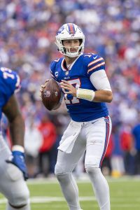 Buffalo Bills quarterback, Josh Allen, in a game against the Washington Football Team at Highmark Stadium in Buffalo, NY on September 26, 2021.

Allen is a top-contender for MVP this season.
All-Pro Reels, CC BY-SA 2.0 , via Wikimedia Commons