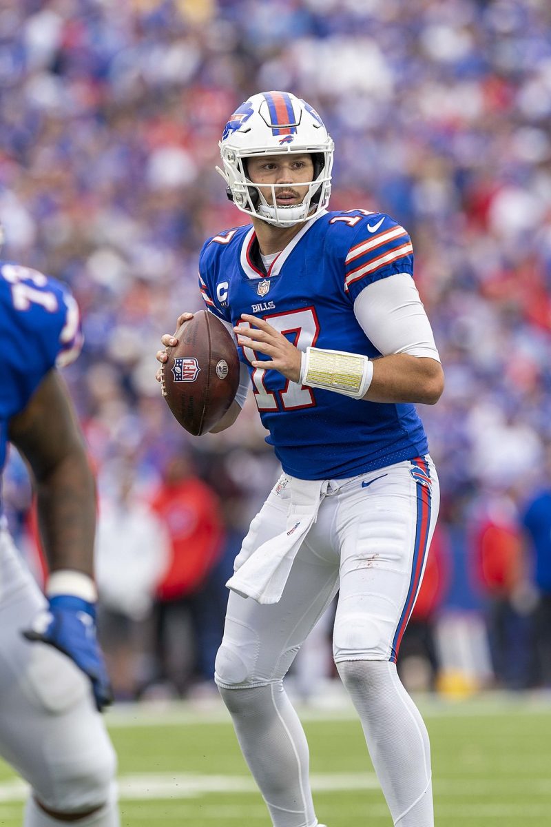 Buffalo Bills quarterback, Josh Allen, in a game against the Washington Football Team at Highmark Stadium in Buffalo, NY on September 26, 2021.

Allen is a top-contender for MVP this season.
All-Pro Reels, CC BY-SA 2.0 , via Wikimedia Commons