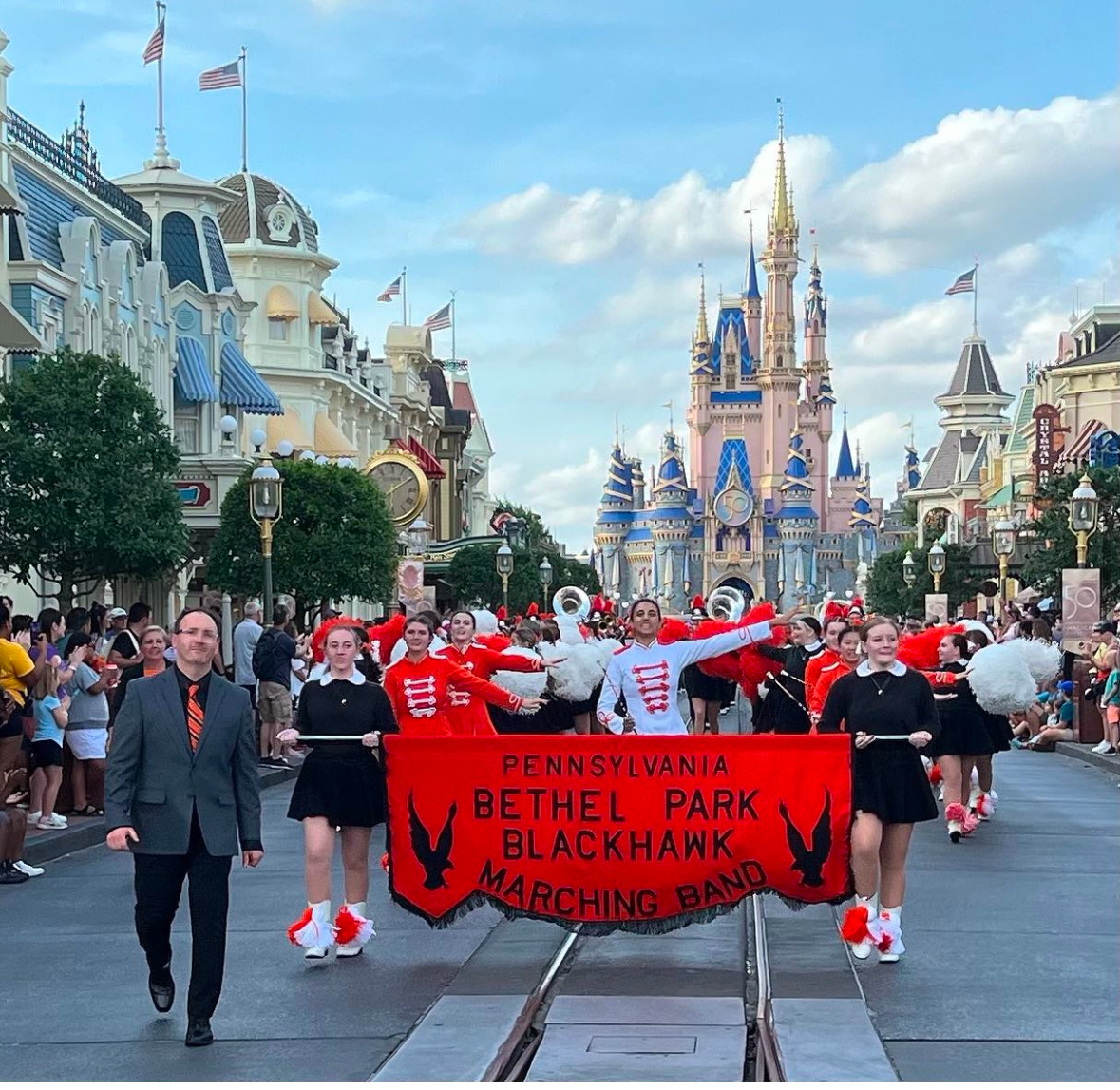 The Marching Band marches down Main Street at Disney during their spring trip in 2022.

Photo courtesy of BP Music Boosters