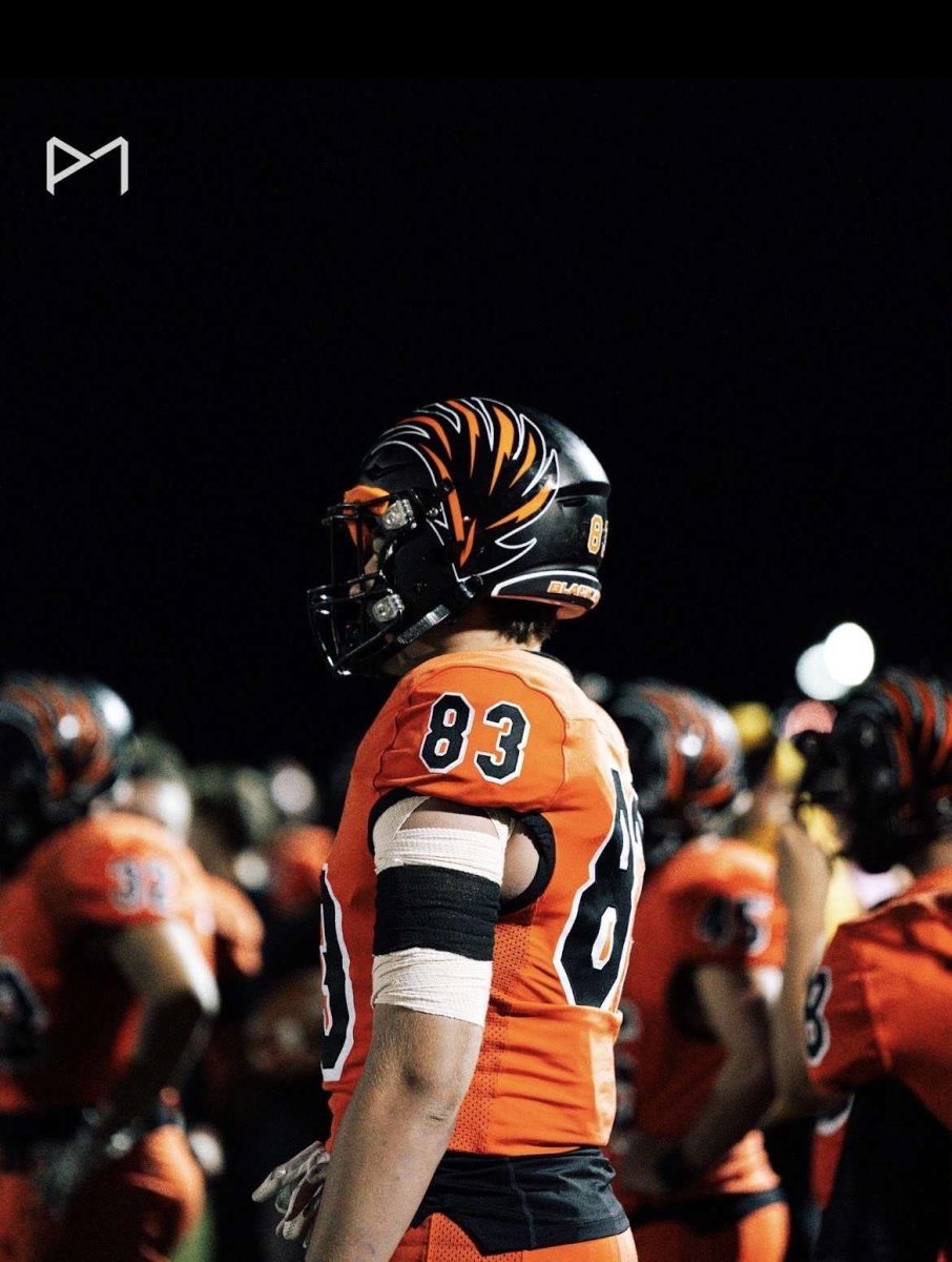 Luke Sohyda, freshman tight end and defensive lineman for the varsity football team, looks on during a regular-season game.

Photo credit:  Prospect Media