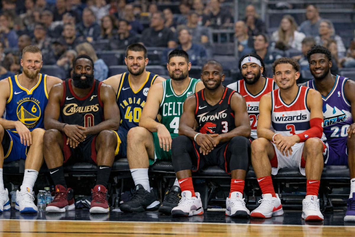 NBA stars in unfamiliar jerseys. (AI Generated)